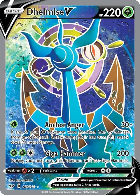 Dhelmise V Full Art #187/202 Holofoil Pokémon card from Sword & Shield Base Set