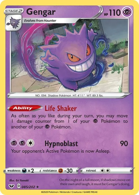 Gengar #085/202 Holofoil Pokémon card from Sword & Shield Base Set