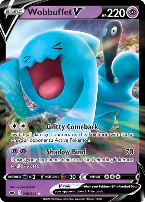 Wobbuffet V #086/202 Holofoil Pokémon card from Sword & Shield Base Set