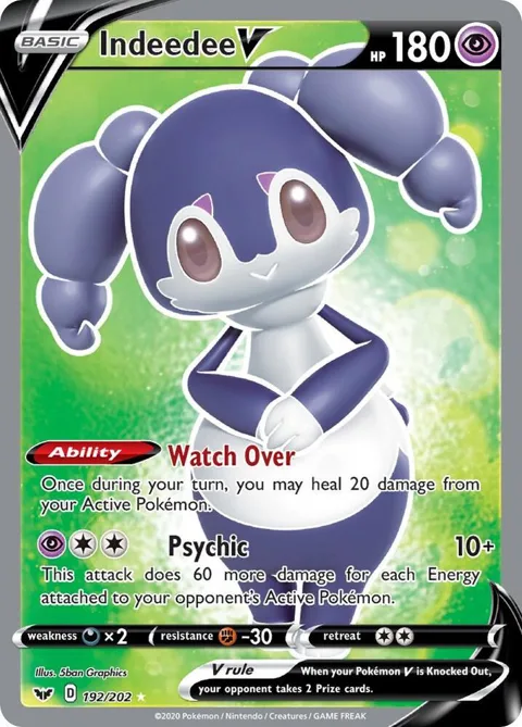 Indeedee V Full Art #192/202 Holofoil Pokémon card from Sword & Shield Base Set