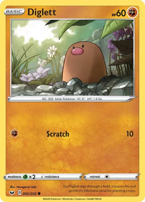 Diglett #092/202 Reverse Holofoil Pokémon card from Sword & Shield Base Set
