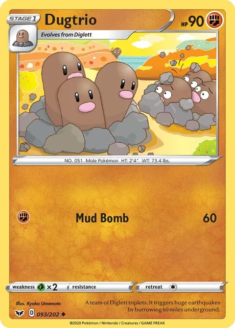 Dugtrio #093/202 Pokémon card from Sword & Shield Base Set