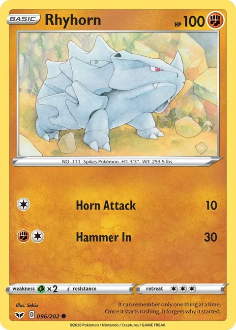 Rhyhorn 096 #096/202 Pokémon card from Sword & Shield Base Set