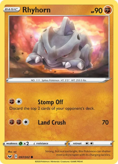 Rhyhorn 097 #097/202 Pokémon card from Sword & Shield Base Set