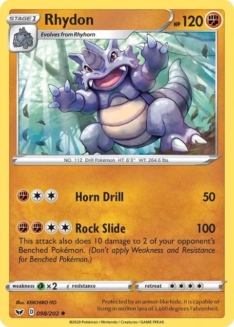 Rhydon #098/202 Pokémon card from Sword & Shield Base Set