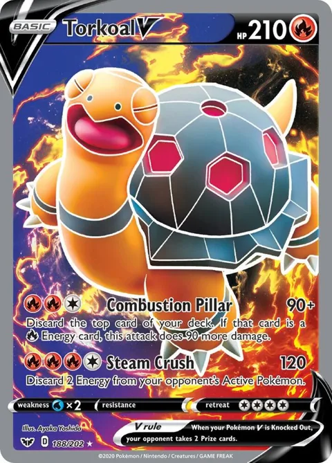 Torkoal V Full Art #188/202 Holofoil Pokémon card from Sword & Shield Base Set