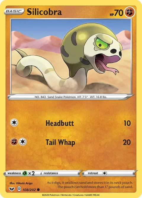 Silicobra 108 #108/202 Reverse Holofoil Pokémon card from Sword & Shield Base Set