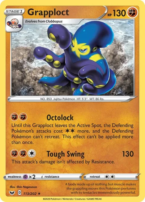 Grapploct #113/202 Pokémon card from Sword & Shield Base Set
