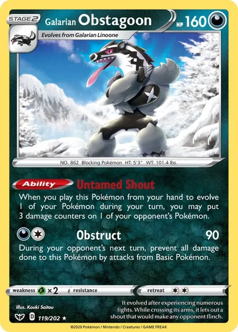 Galarian Obstagoon #119/202 Reverse Holofoil Pokémon card from Sword & Shield Base Set