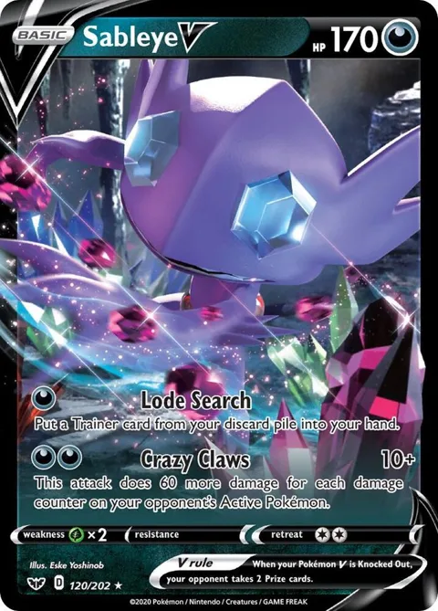 Sableye V #120/202 Holofoil Pokémon card from Sword & Shield Base Set