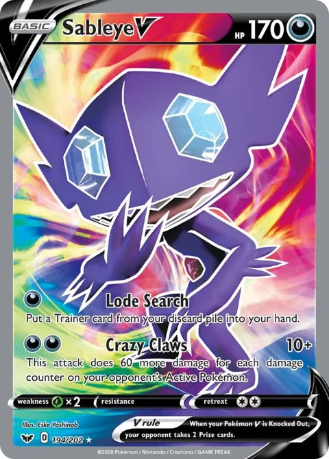 Sableye V Full Art #194/202 Holofoil Pokémon card from Sword & Shield Base Set