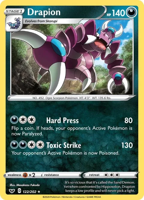 Drapion #122/202 Pokémon card from Sword & Shield Base Set