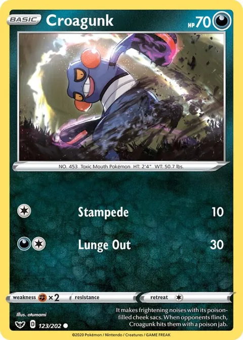 Croagunk #123/202 Reverse Holofoil Pokémon card from Sword & Shield Base Set