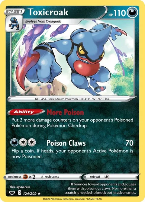 Toxicroak #124/202 Holofoil Pokémon card from Sword & Shield Base Set