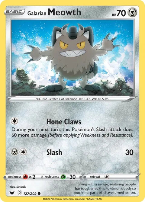Galarian Meowth #127/202 Reverse Holofoil Pokémon card from Sword & Shield Base Set