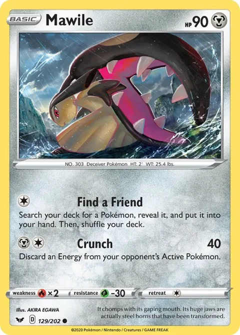 Mawile #129/202 Reverse Holofoil Pokémon card from Sword & Shield Base Set
