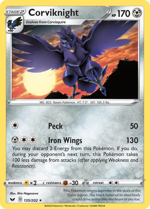 Corviknight #135/202 Pokémon card from Sword & Shield Base Set