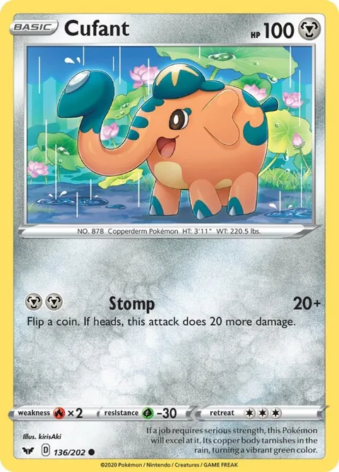 Cufant #136/202 Reverse Holofoil Pokémon card from Sword & Shield Base Set