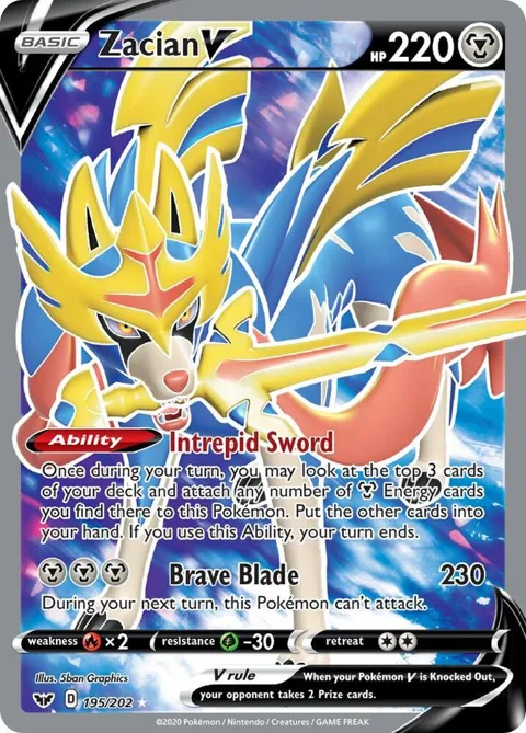 Zacian V Full Art #195/202 Holofoil Pokémon card from Sword & Shield Base Set