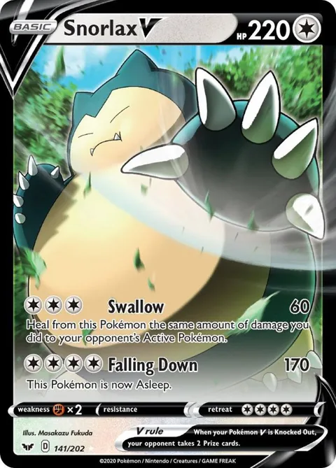 Snorlax V #141/202 Holofoil Pokémon card from Sword & Shield Base Set