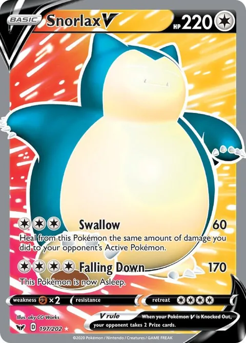 Snorlax V Full Art #197/202 Holofoil Pokémon card from Sword & Shield Base Set