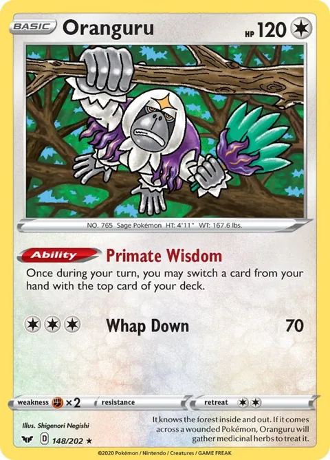 Oranguru #148/202 Reverse Holofoil Pokémon card from Sword & Shield Base Set
