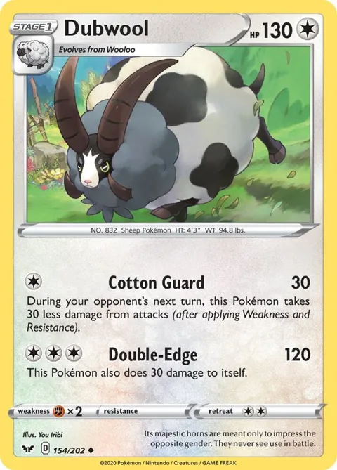 Dubwool #154/202 Pokémon card from Sword & Shield Base Set