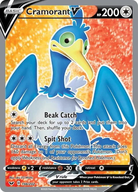 Cramorant V Full Art #198/202 Holofoil Pokémon card from Sword & Shield Base Set