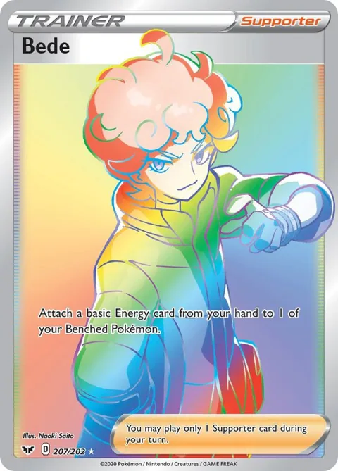 Bede Secret Rare #207/202 Holofoil Pokémon card from Sword & Shield Base Set