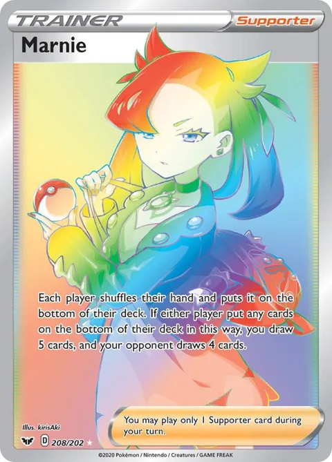 Marnie Secret Rare #208/202 Holofoil Pokémon card from Sword & Shield Base Set
