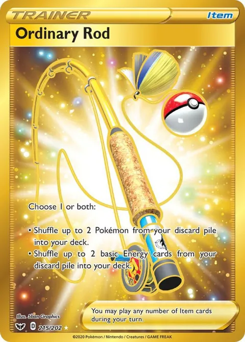 Ordinary Rod Secret Rare #215/202 Holofoil Pokémon card from Sword & Shield Base Set
