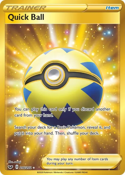 Quick Ball Secret Rare #216/202 Holofoil Pokémon card from Sword & Shield Base Set