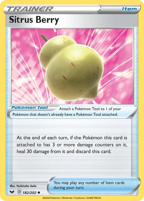 Sitrus Berry #182/202 Reverse Holofoil Pokémon card from Sword & Shield Base Set