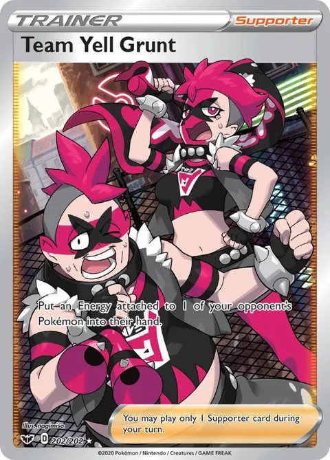 Team Yell Grunt Full Art #202/202 Holofoil Pokémon card from Sword & Shield Base Set