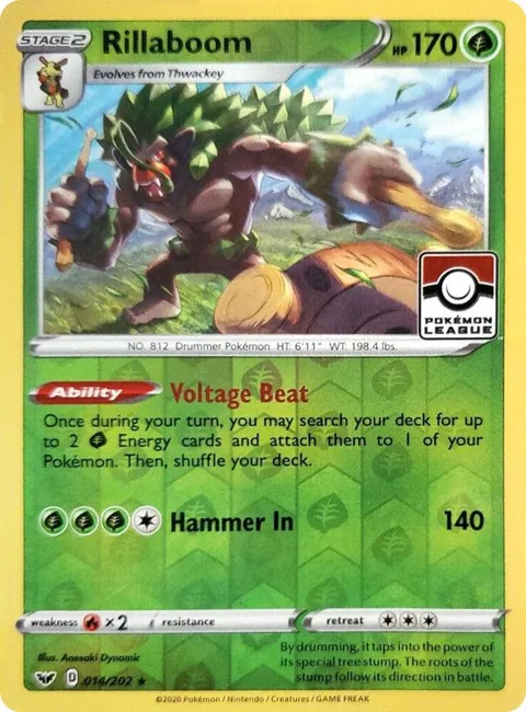 Rillaboom - 014/202 Pokemon League #014/202 Reverse Holofoil Pokémon card from League & Championship Cards
