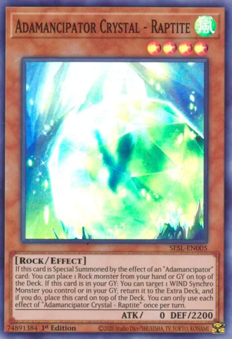 Adamancipator Crystal - Raptite SESL-EN005 Yu-Gi-Oh card from Secret Slayers