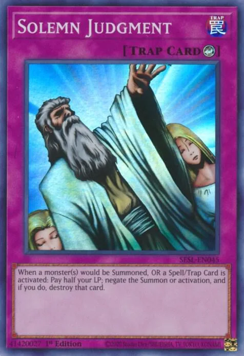 Solemn Judgment SESL-EN045 Yu-Gi-Oh card from Secret Slayers