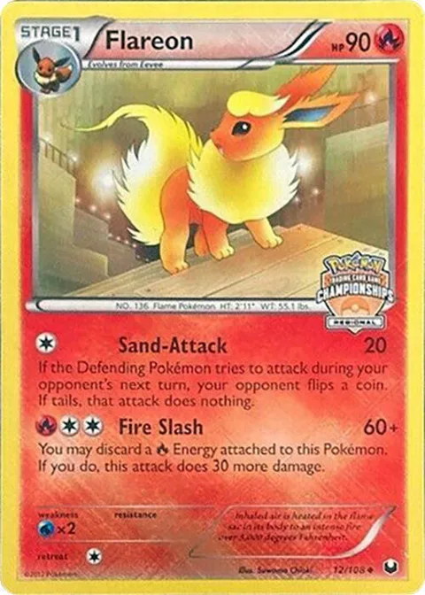 Flareon - 12/108 Regional Championships #012/108 Reverse Holofoil Pokémon card from League & Championship Cards