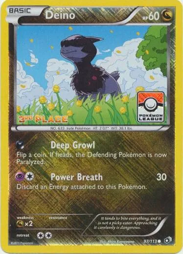 Deino - 97/113 Pokemon League [3rd Place] #097/113 Reverse Holofoil Pokémon card from League & Championship Cards