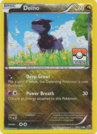 Deino - 97/113 Pokemon League [4th Place] #097/113 Reverse Holofoil Pokémon card from League & Championship Cards