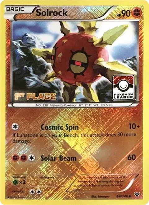 Solrock - 64/146 Pokemon League [1st Place] #064/146 Reverse Holofoil Pokémon card from League & Championship Cards