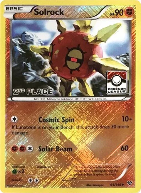 Solrock - 64/146 Pokemon League [2nd Place] #064/146 Reverse Holofoil Pokémon card from League & Championship Cards