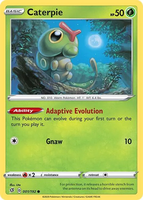 Caterpie #001/192 Reverse Holofoil Pokémon card from Rebel Clash