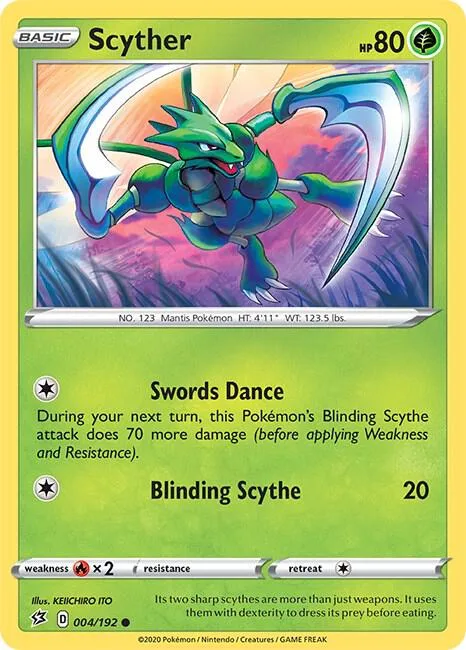 Scyther #004/192 Pokémon card from Rebel Clash