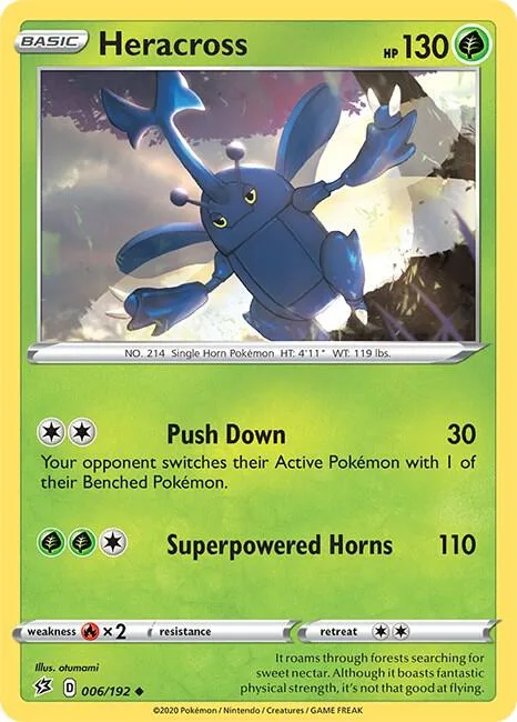 Heracross #006/192 Reverse Holofoil Pokémon card from Rebel Clash