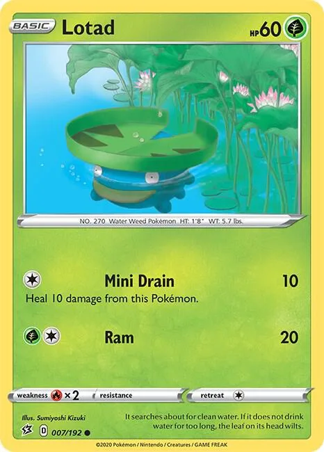 Lotad #007/192 Reverse Holofoil Pokémon card from Rebel Clash