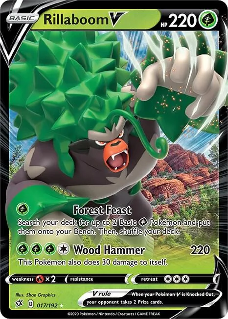 Rillaboom V #017/192 Holofoil Pokémon card from Rebel Clash