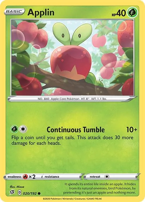 Applin 20 #020/192 Reverse Holofoil Pokémon card from Rebel Clash
