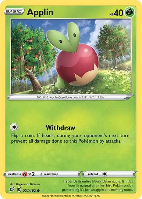 Applin 21 #021/192 Reverse Holofoil Pokémon card from Rebel Clash