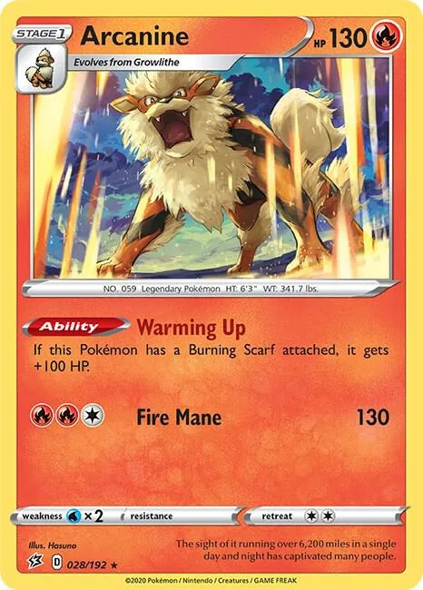 Arcanine #028/192 Pokémon card from Rebel Clash